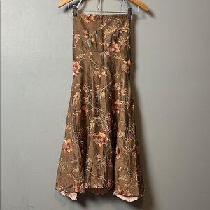 Vintage Lena Medoyeff Silk Brown Floral Embroidered Halter mini dress size L